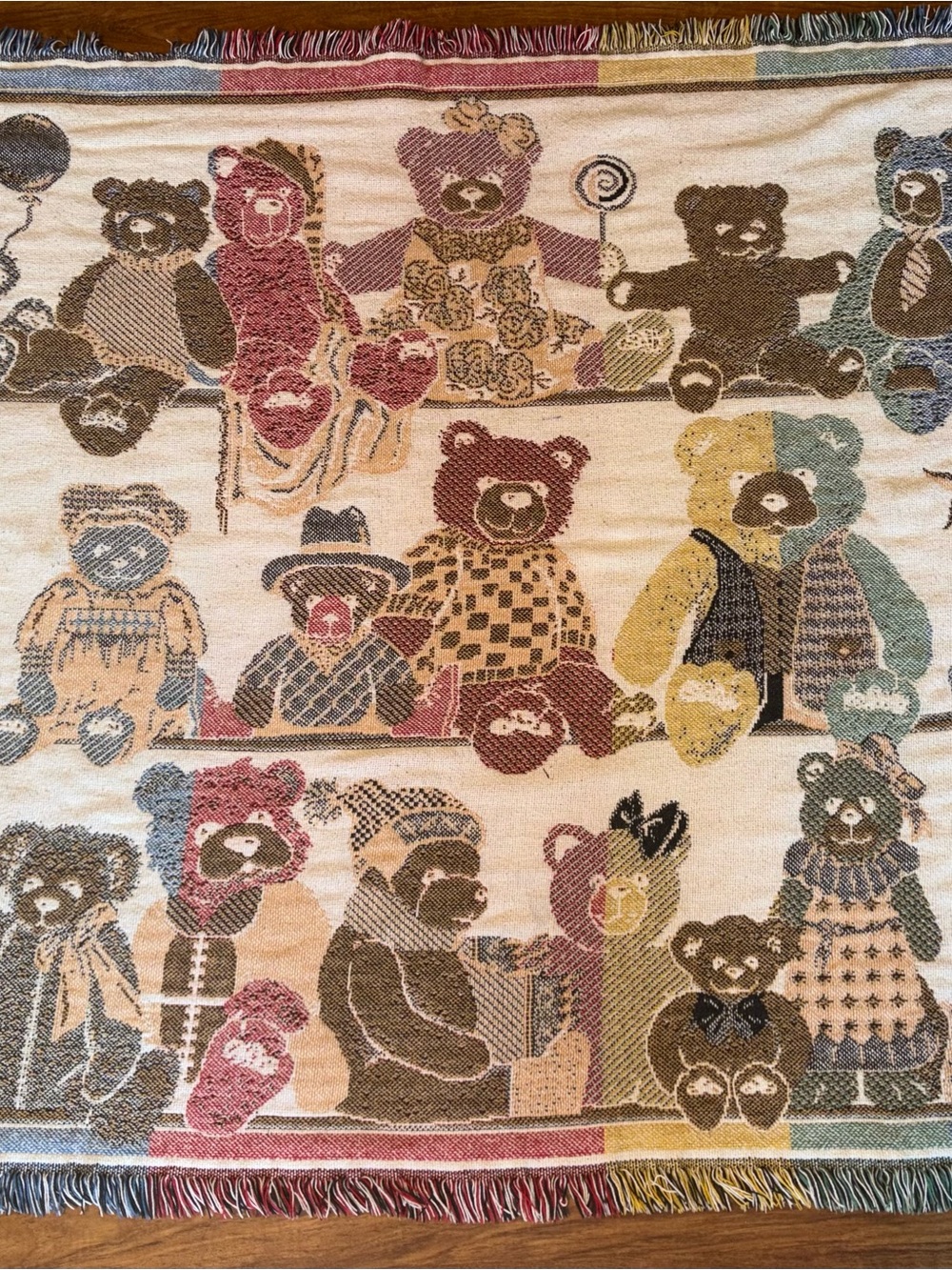 Teddy Bear Tapestry Throw Blanket Woven Cozy Decor 63”x 42” Cottagecore Fringe - Picture 7 of 10